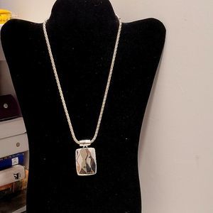 20" Brilliant Finish Silvertone Necklace With Harlequin Design Pendant